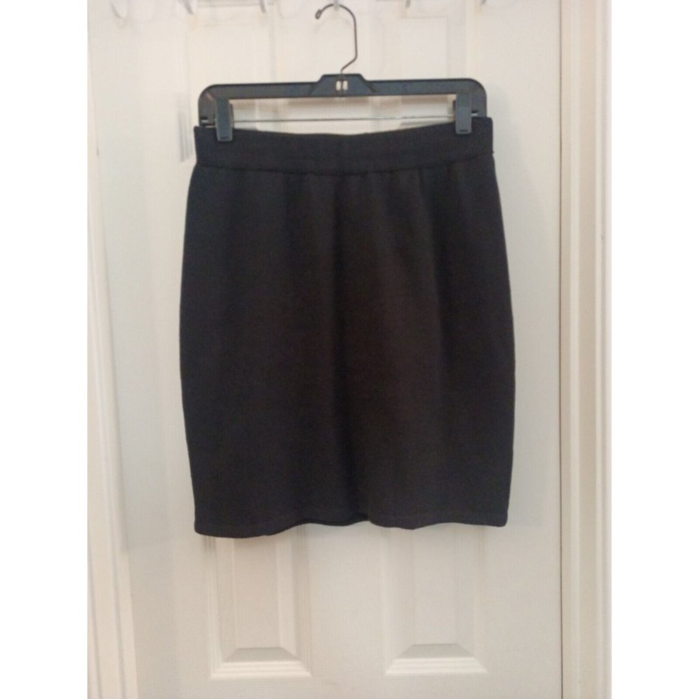 Womens St. John By Marie Gray Black Wool Blend Knit Stretchy Pencil Skirt Medium